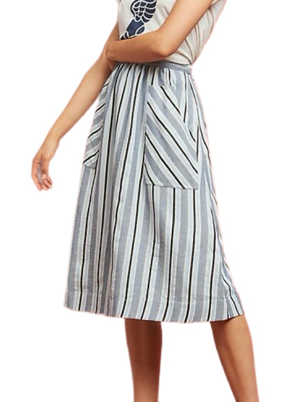 Anthropologie Akemi + Kin Luria Striped Blue & White Midi Skirt Size Small